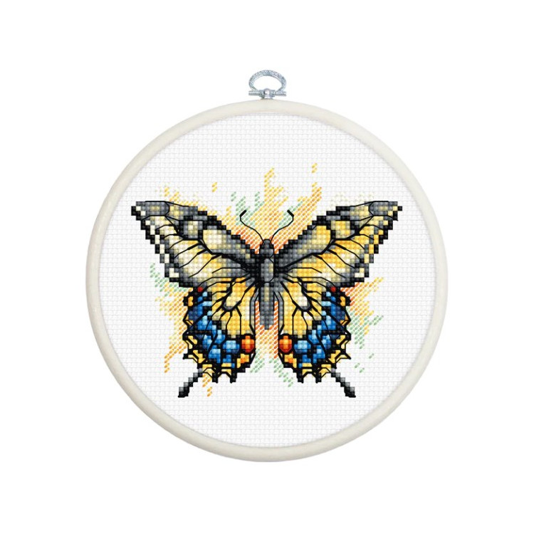 Counted Cross Stitch Kit with Hoop Included "Swallowtail Butterfly"  9x8cm SBC101