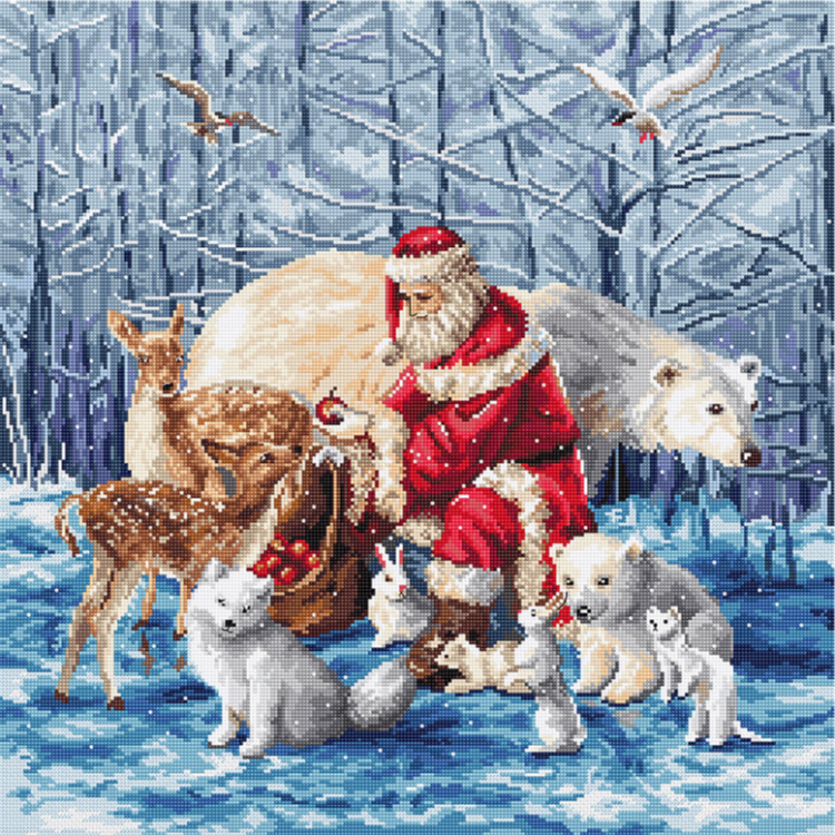 Набор для вышивки крестом "Санта и друзья" 38х38см SLETIL8082