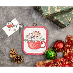 Counted Cross Stitch Kit "Meowy Christmas"-with nurge hoop included 11x9cm SLETIL8080
