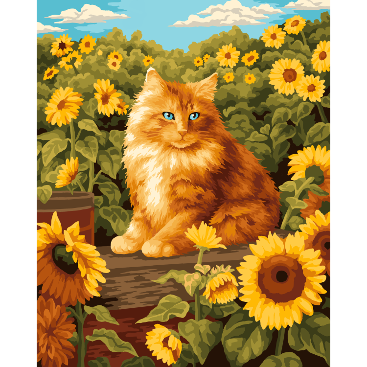 Malen-nach-Zahlen-Set „Katze in den Sonnenblumen“ 40x50 cm W025