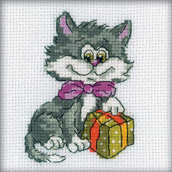 Siuvinėjimo kryželiu rinkinys "Kitty su dovana" H203