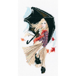 Kreuzstichset „Mädchen, Regen und Regenschirm“ M636
