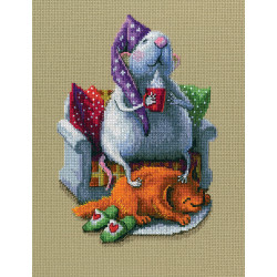 Cross-stitch kit with printed background "Who runs the house?" M796