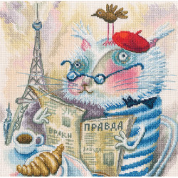 Cross-stitch kit "Cat reading a book in Paris" M843
