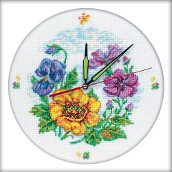 Kreuzstichset - Uhr (enthält Uhrwerk) „Blumenuhr“ M40006