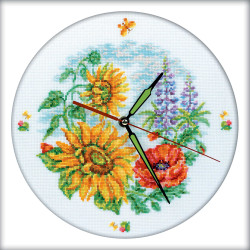 Siuvinėjimo kryželiu rinkinys - laikrodis (yra laikrodžio mechanizmas) "Gėlių laikrodis" M40007