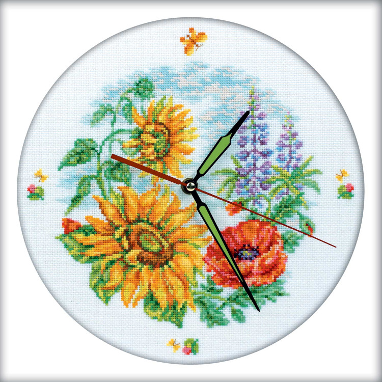 Kreuzstichset - Uhr (enthält Uhrwerk) „Blumenuhr“ M40007