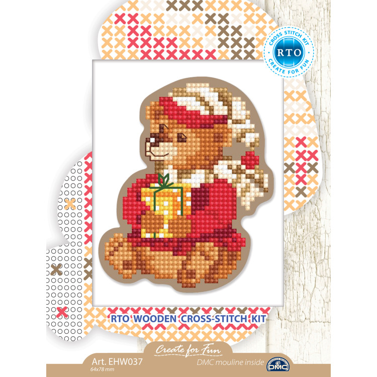 Cross-stitch kit with perforated wooden form EHW037