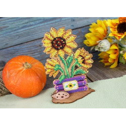 Beaded embroidery on wooden base "Sunflowers in a box" SO-099
