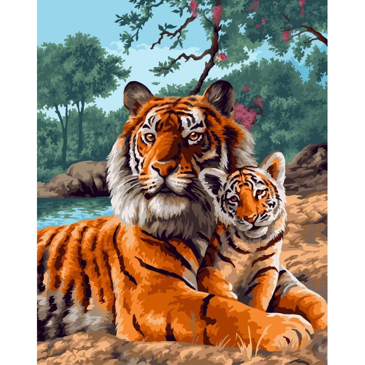 Paint by Numbers kit "Tiger cub with mom" 40x50 cm H169