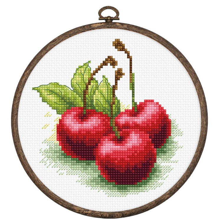 Cross stitch Kit with Hoop Included "Cherries" 10x10cm SBC103