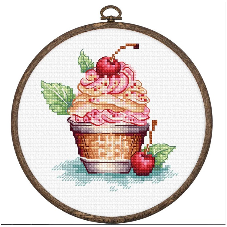 Cross stitch Kit with Hoop Included "Cherry Ice Cream" 8x9cm SBC104