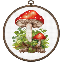 Cross stitch Kit with Hoop Included "Amanita Muscaria" 11x13cm SBC232