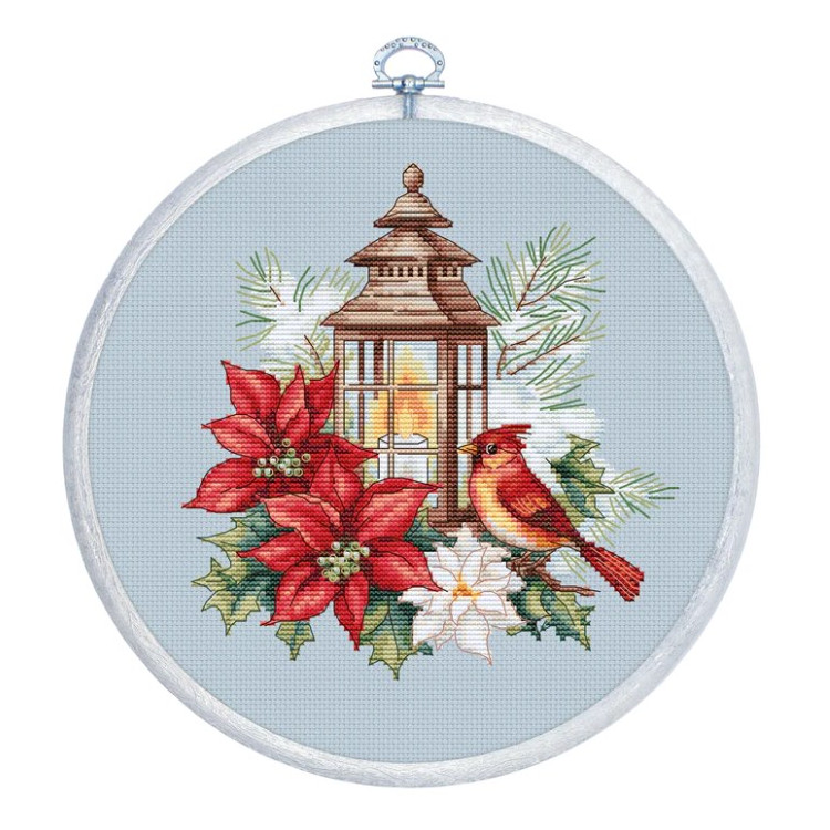 Cross stitch Kit with Hoop Included "Poinsettia" 16x17cm SBC233