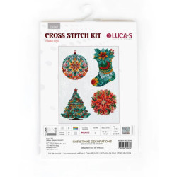 Kalėdiniai žaislai ant plastikinės drobės "Kalėdiniai papuošimai" 10x15cm SJK042