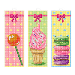 Kreuzstich-Set mit Zählmuster auf Kunststoff-Leinwand – Lesezeichen „Süßigkeiten“ SA8703