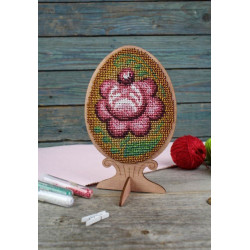 Cross-stich on wooden base "Beaded egg. Gorodets painting" SO-111