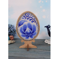 Cross-stich on wooden base "Beaded egg. Gzhel painting" SO-112
