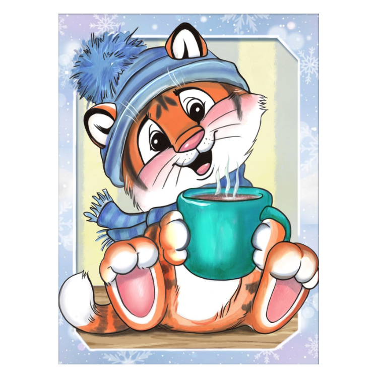 Diamond Painting kit "Tiger cub and coffee" 15*20 cm AM4145