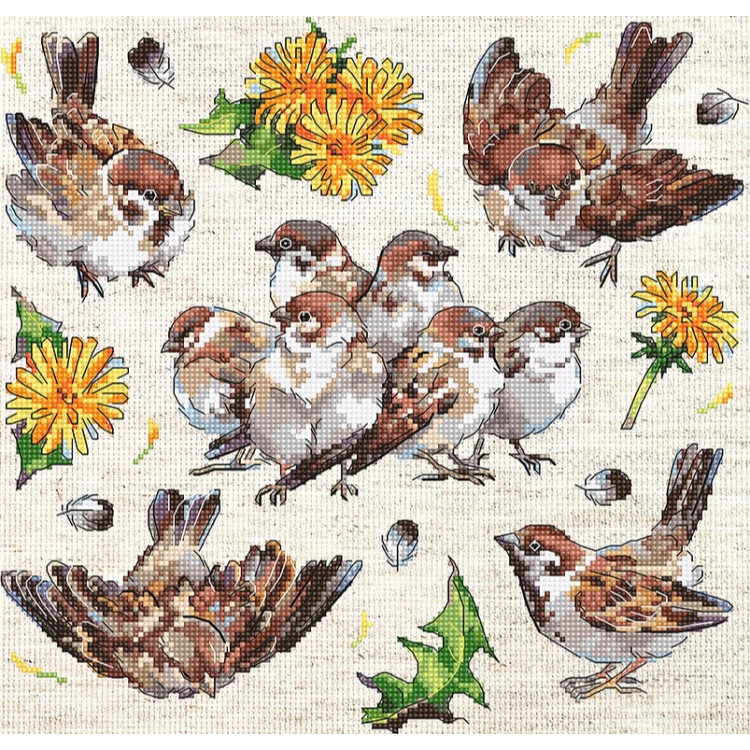 Cross-stitch kit "Sparrows" 23x22cm SLETIL8803