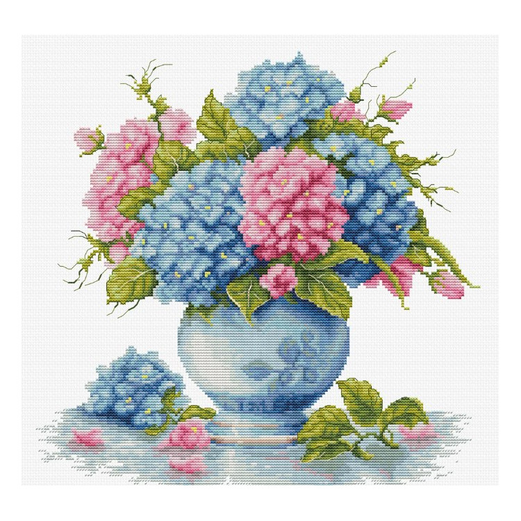 Kreuzstichset „Vase mit Hortensie“ 26x26cm SB7033