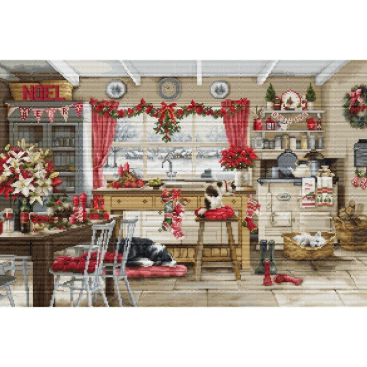 Cross stitch "Christmas Farmhouse Kitchen" 47x32cm SBU5053