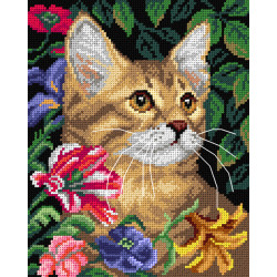 Bedruckter Gobelin „Katze und Blumen“ 24x30 SA3536