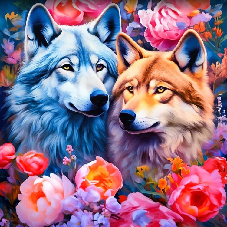 Diamond Painting kit "A couple of wolves" 40x40 cm WD3076