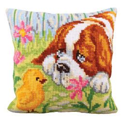Cushion kit Encounter - Dog and baby chick 40 X 40 cm CDA5209