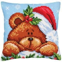 Cushion kit Christmas with a teddy bear  40 X 40 cm CDA5240
