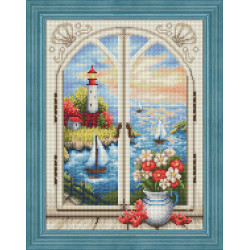 (Eingestellt) Leuchtturm aus dem Fenster 30x40 cm AZ-1665