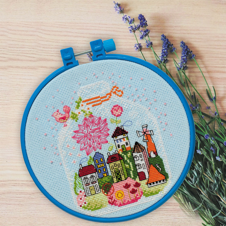 Cross-stitch kits with Hoop Included Gift with cottages 15x15 cm AAHM-005