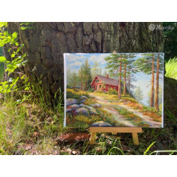 Cross stitch kit "Red Cabin in the Woods" 30x39,5 SK254