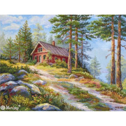 Cross stitch kit "Red Cabin in the Woods" 30x39,5 SK254