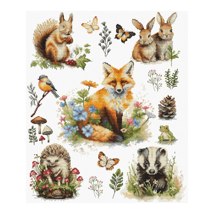 Cross Stitch Kit "Forest Animals" 30x36cm SBU5057