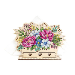 Cross-stich on wooden base "Napkin holder “Flower arrangement” SO-090