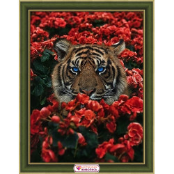 (Auslaufartikel) Tiger in Blumen 30*40 cm AZ-4123