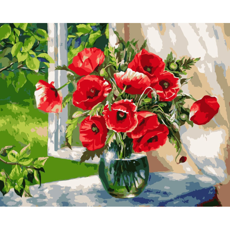 Wizardi Painting by Numbers Kit Poppies on the Windowsill 40x50 cm B025