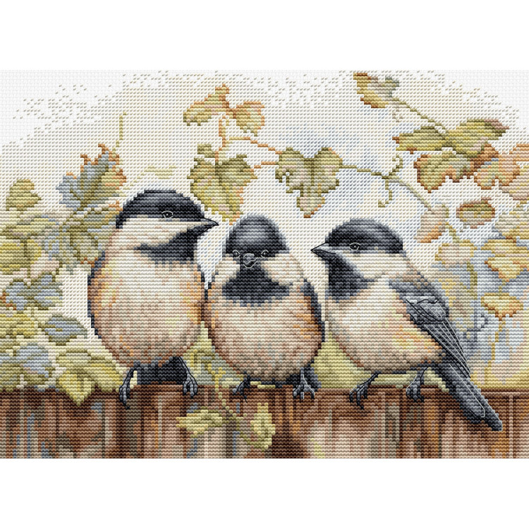 Cross Stitch Kit Chickadees On The Fence 24x17,5cm SBU5066