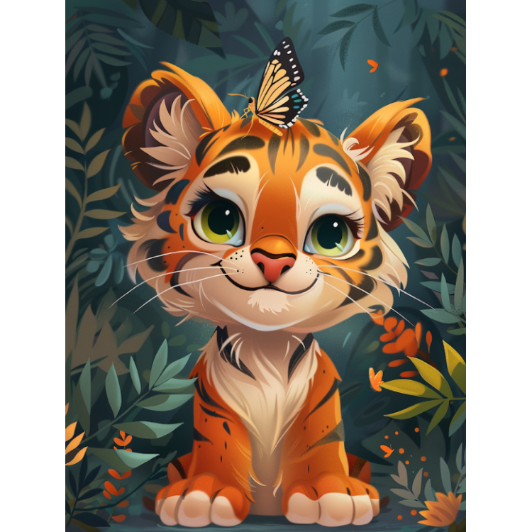 Diamond Painting with subframe Tiger cub and butterfly 30x40 cm VA829