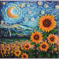 Mid-sized bead embroidery kit - Sunflowers in night’s embrace (Deco Scenes) 20x20 cm AAMB-111