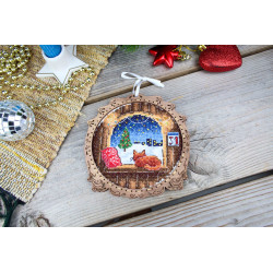 Cross-stitch kit on wooden base "Miniature. Winter outside the window" SO-119