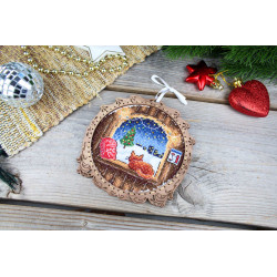 Cross-stitch kit on wooden base "Miniature. Winter outside the window" SO-119