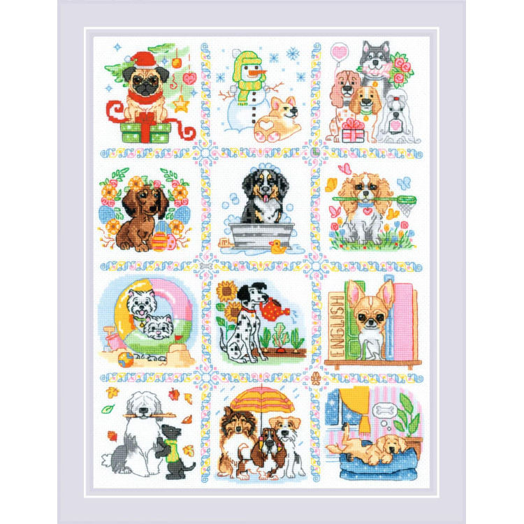 Cross stitch kit "Dog Calendar" 30x40 cm SR2245