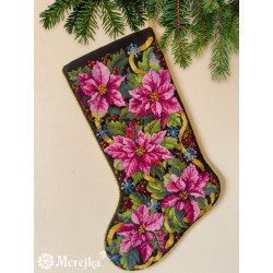 Cross stitch kit "Pink Poinsettia Christmas Stocking" 35x22 cm SK262