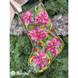 Cross stitch kit "Pink Poinsettia Christmas Stocking" 35x22 cm SK262