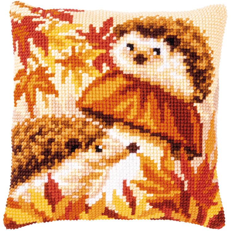 Cross stitch cushion kit Hedgehogs on mushroom PN/0187296