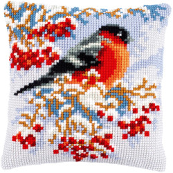 Cross stitch cushion kit "Goldfinch in winter" PN/0188511