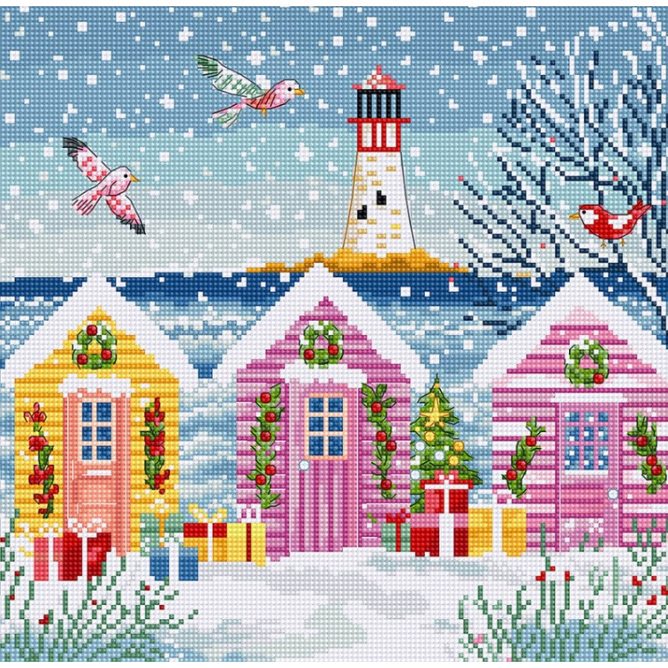 Cross stitch kit Snowy Sea Cottages 23x22cm SLETIL9915