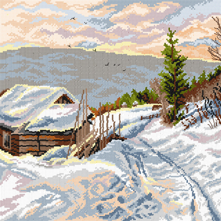 Печатный гобелен по Пeder Mork Monsted - солнечный зимний день в Норвегии 40x40 SA3558